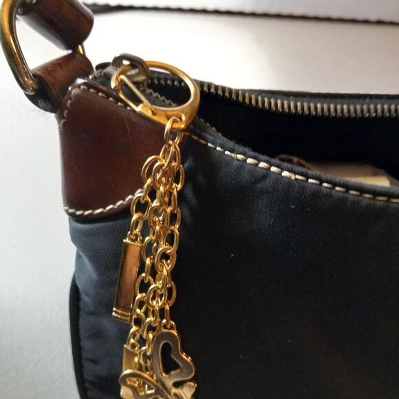 Dooney & Bourke  Black Canvas Small Wayfarer Bag Cottagecore Gold tone Dangles - Picture 8 of 11